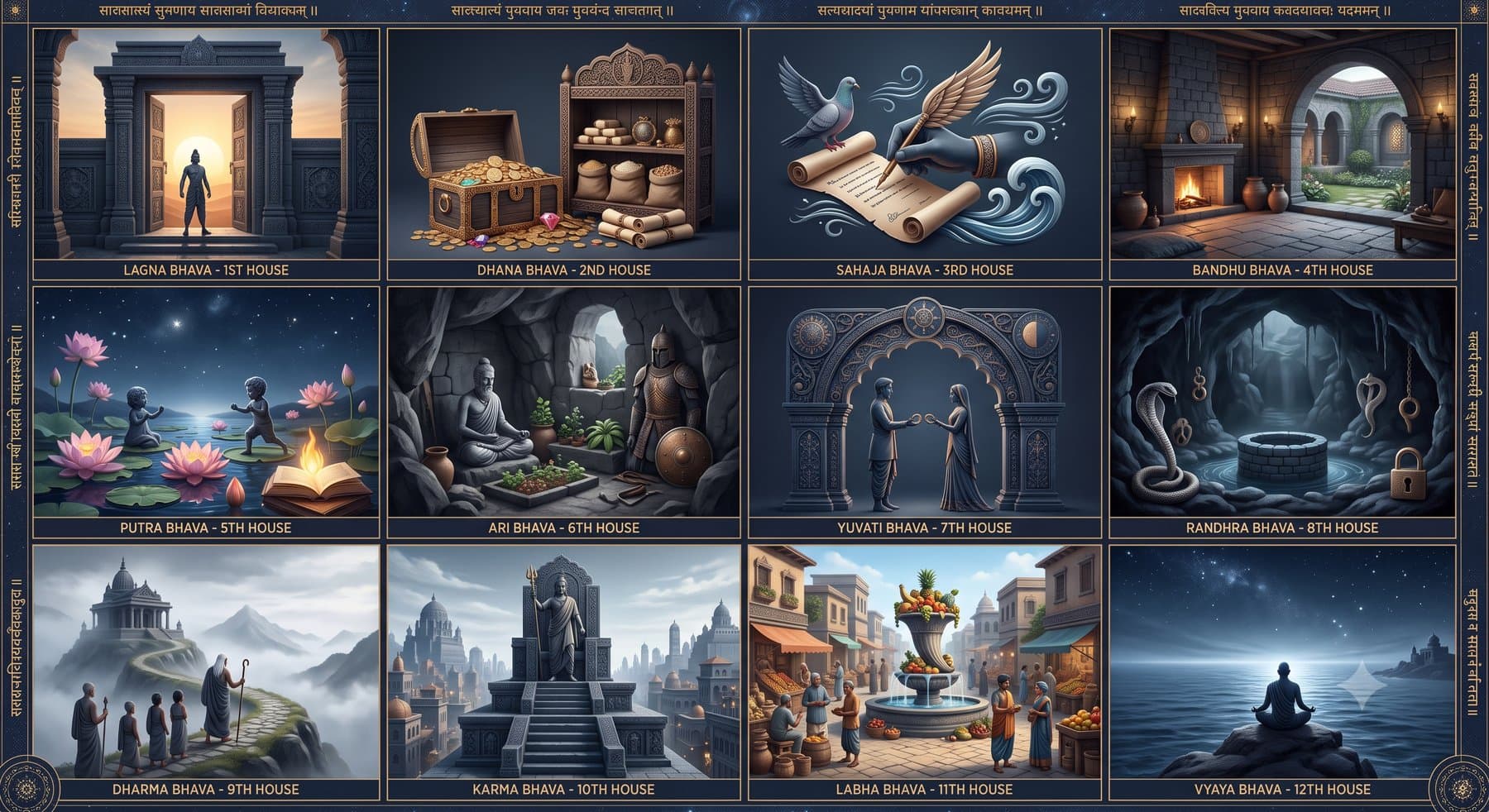 The Twelve Bhavas — a visual overview of all twelve Vedic astrology houses